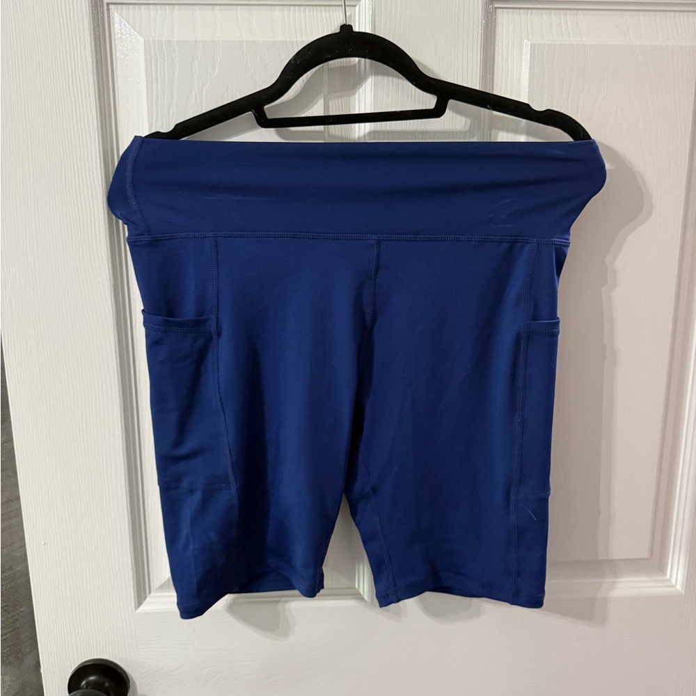 Blue Bike Shorts with Elastic Waistband